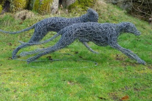 Whippet Dogs running sculptures