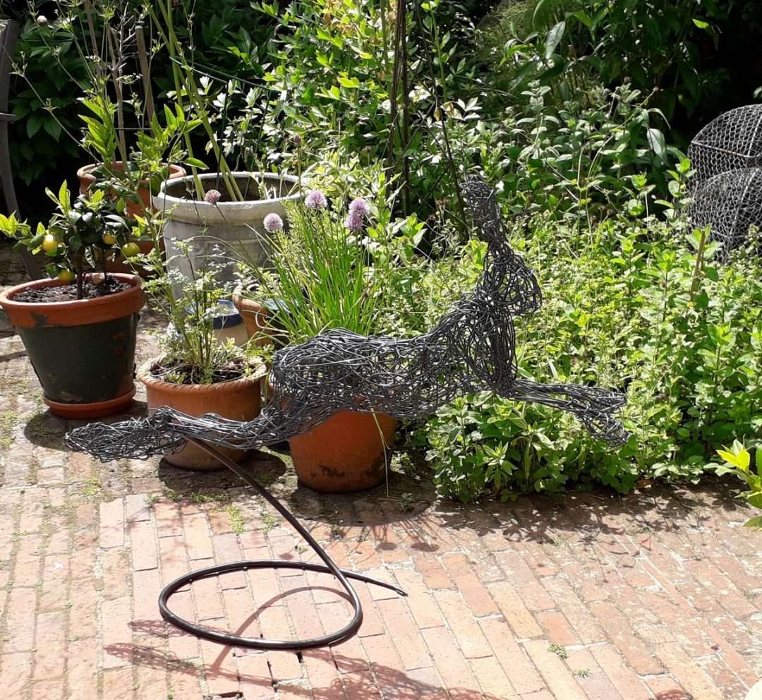 life size wire hare sculpture, wire hare sculpture for the garden