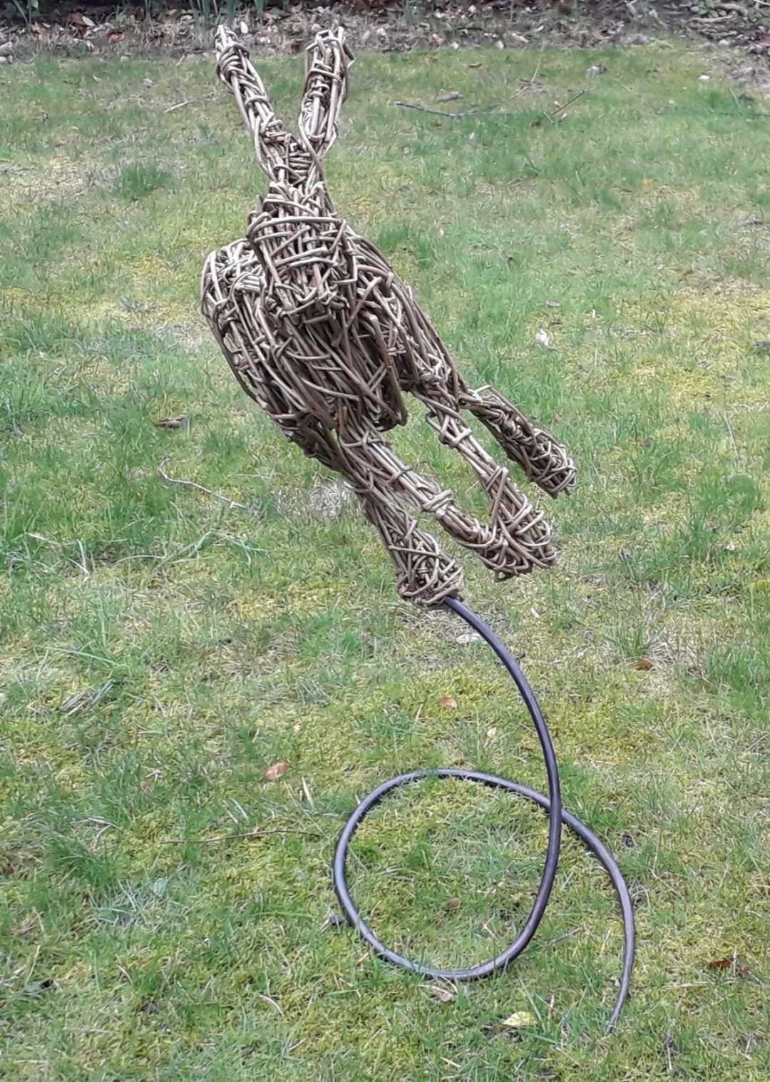 willow hare sculpture for the garden, life size willow hare