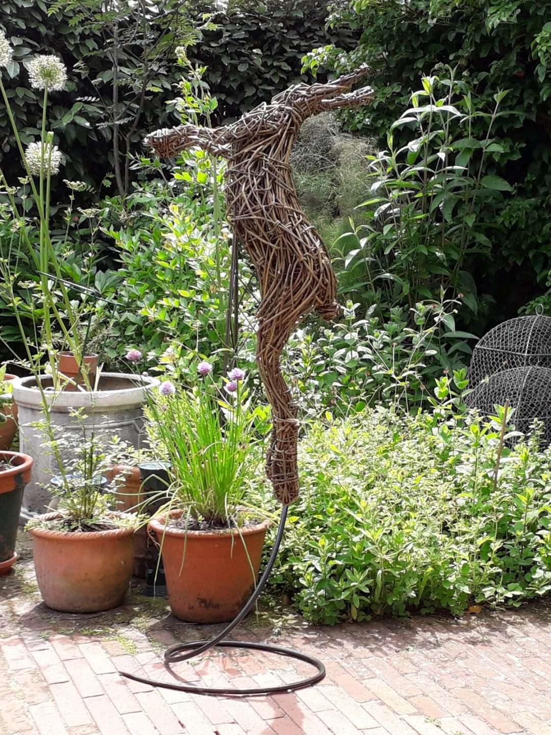 willow boxing hare sculpture for the garden, life size willow boxing hare