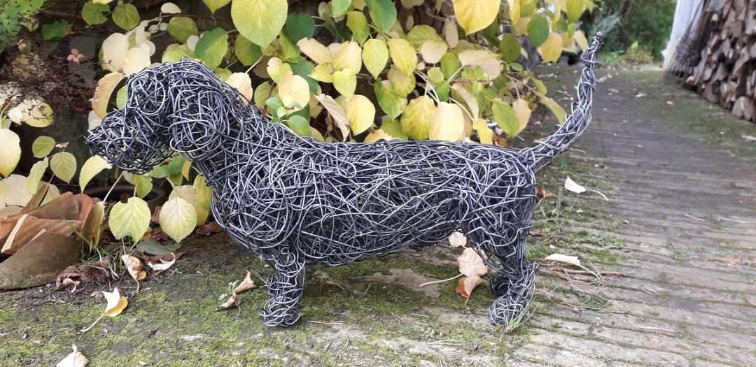 wire dog sculpture for the garden