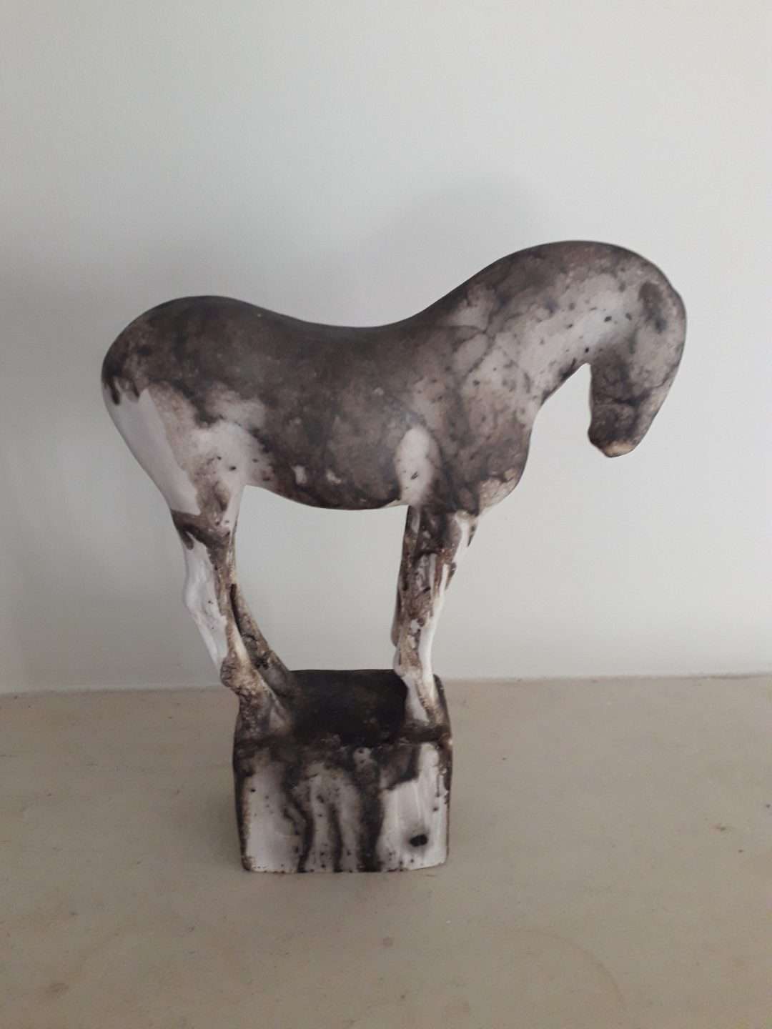 ceramic horse sculpture, raku fired horse sculpture, raku animal sculptures