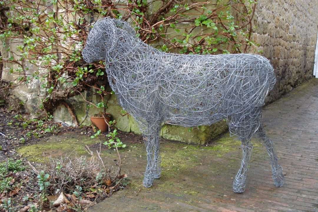 life size wire ram sculpture, life size ram sculpture for the garden